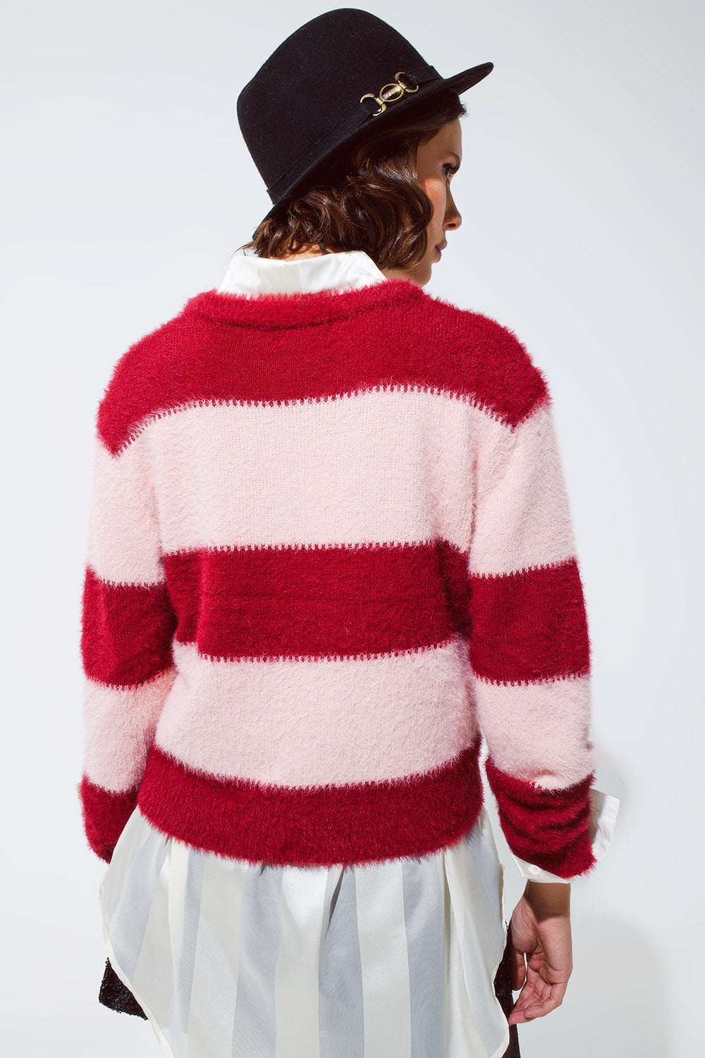 Pink sweater with stripes and a crew neck - jumper