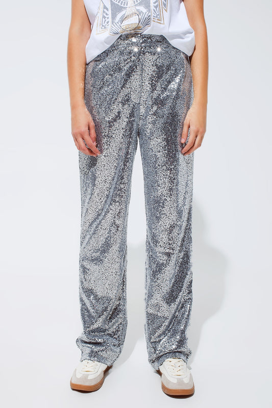 Silver sequin trouser - trousers