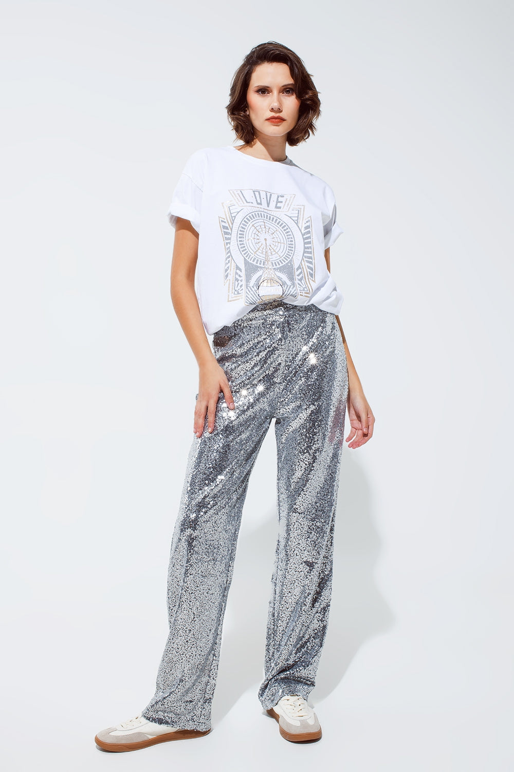 Silver sequin trouser - trousers