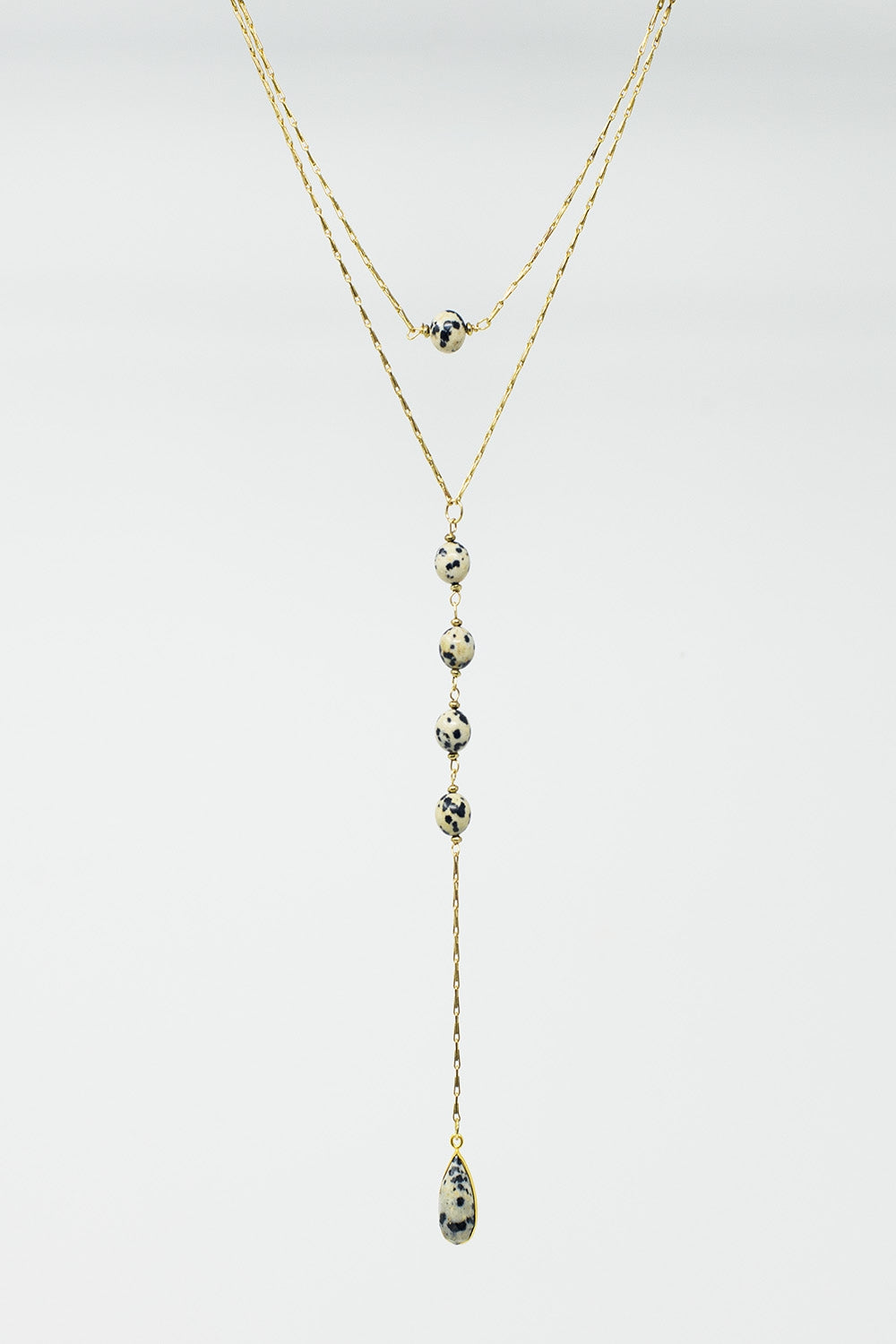 2 in 1 Necklace with marbled black and white stones