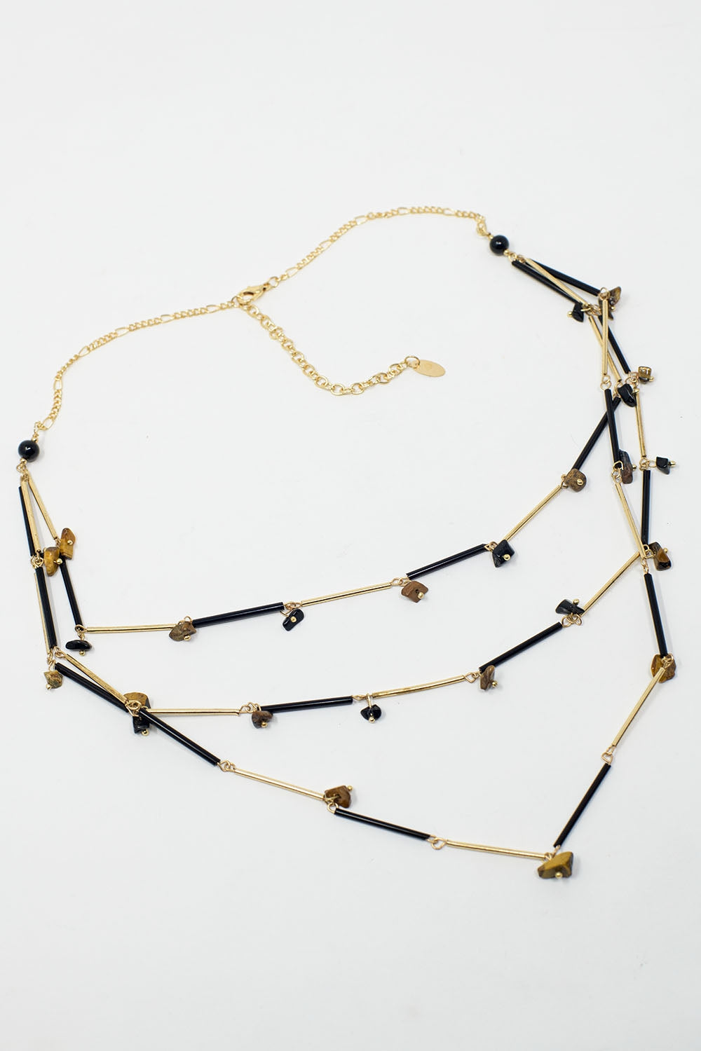 Short 3 in 1 Necklace with black and golden beads