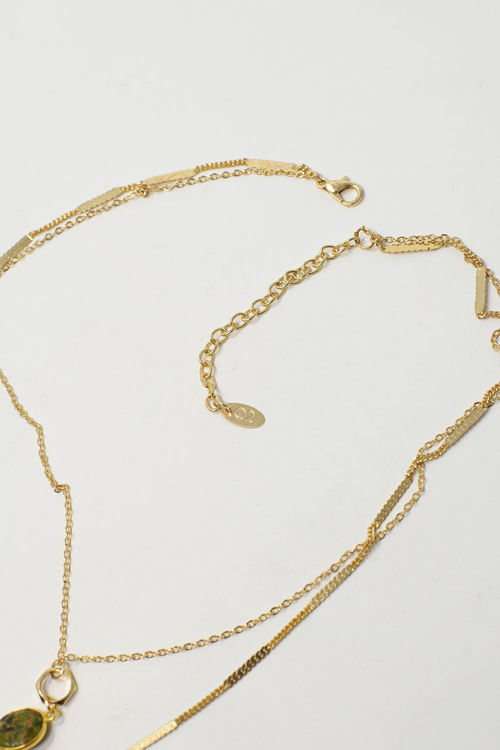 Long 2 in 1 Golden Necklace with Green and Golden Stones