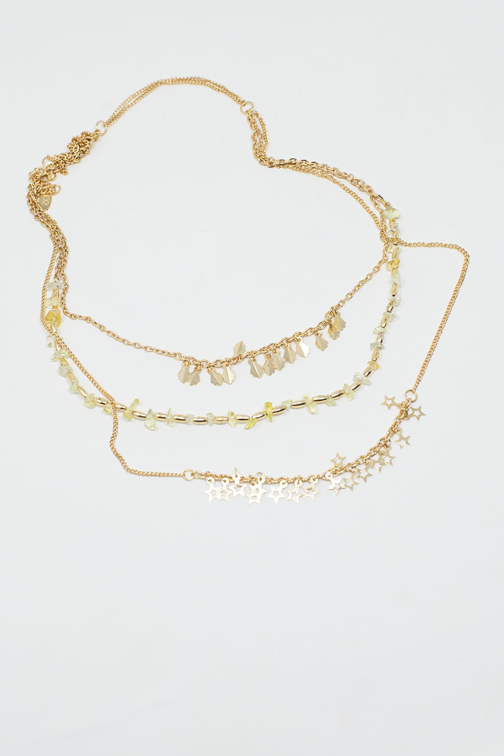 3 in 1 Long Necklace in Gold With a Variety of Beads and stars