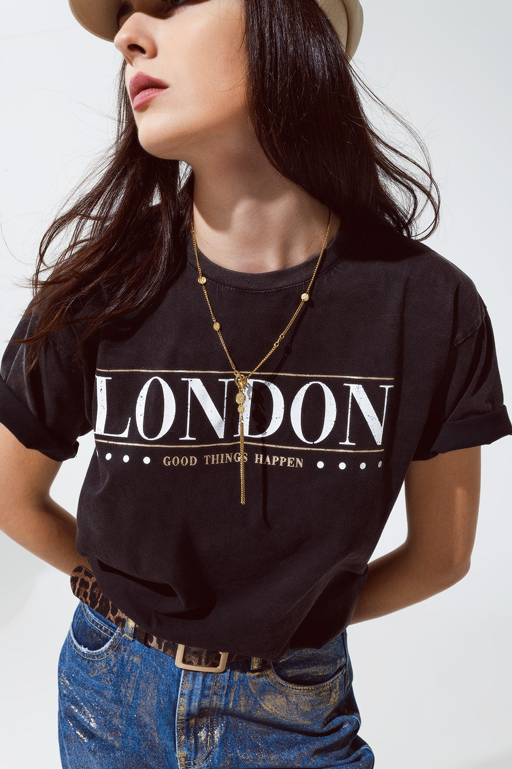 Gold Necklace with beads and Fringe Chain Detail
