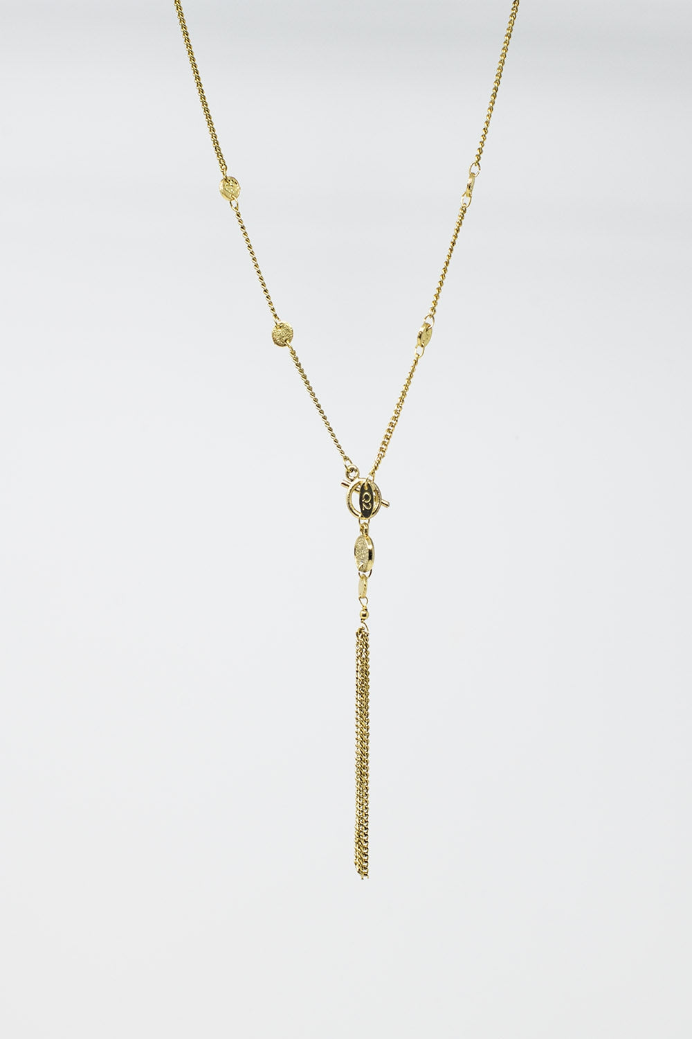 Gold Necklace with beads and Fringe Chain Detail