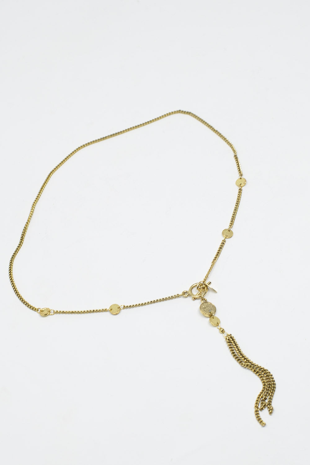 Gold Necklace with beads and Fringe Chain Detail