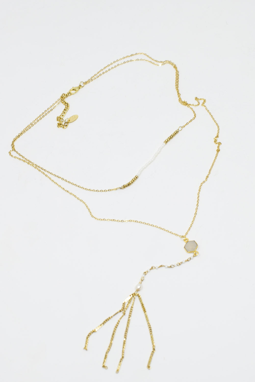 Long 2 in 1 gold necklace with bead details