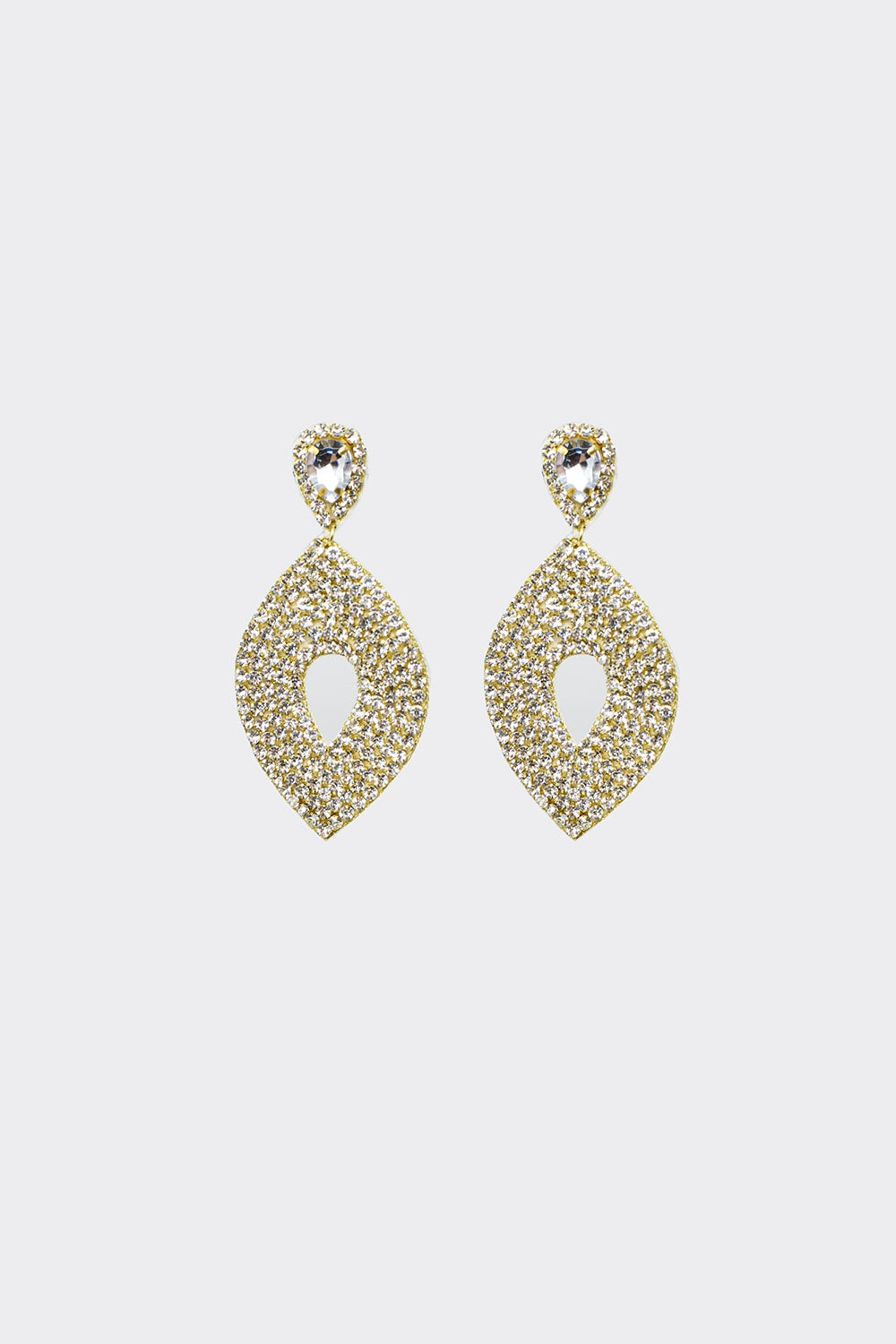 Long Rhomboid Earings With Big Center Jewel and Strass Details