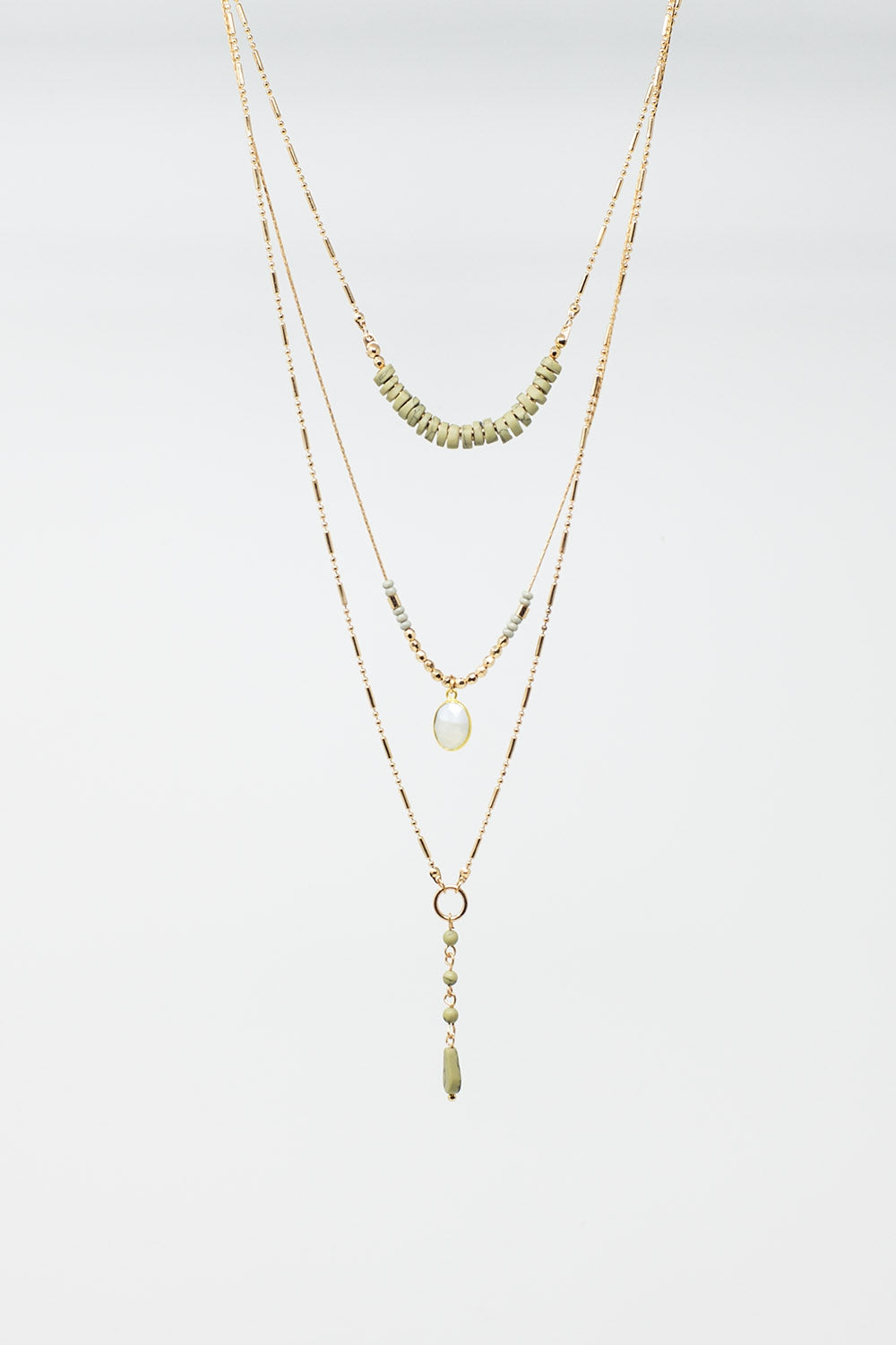 3 in 1 Necklace With white and Green Beads