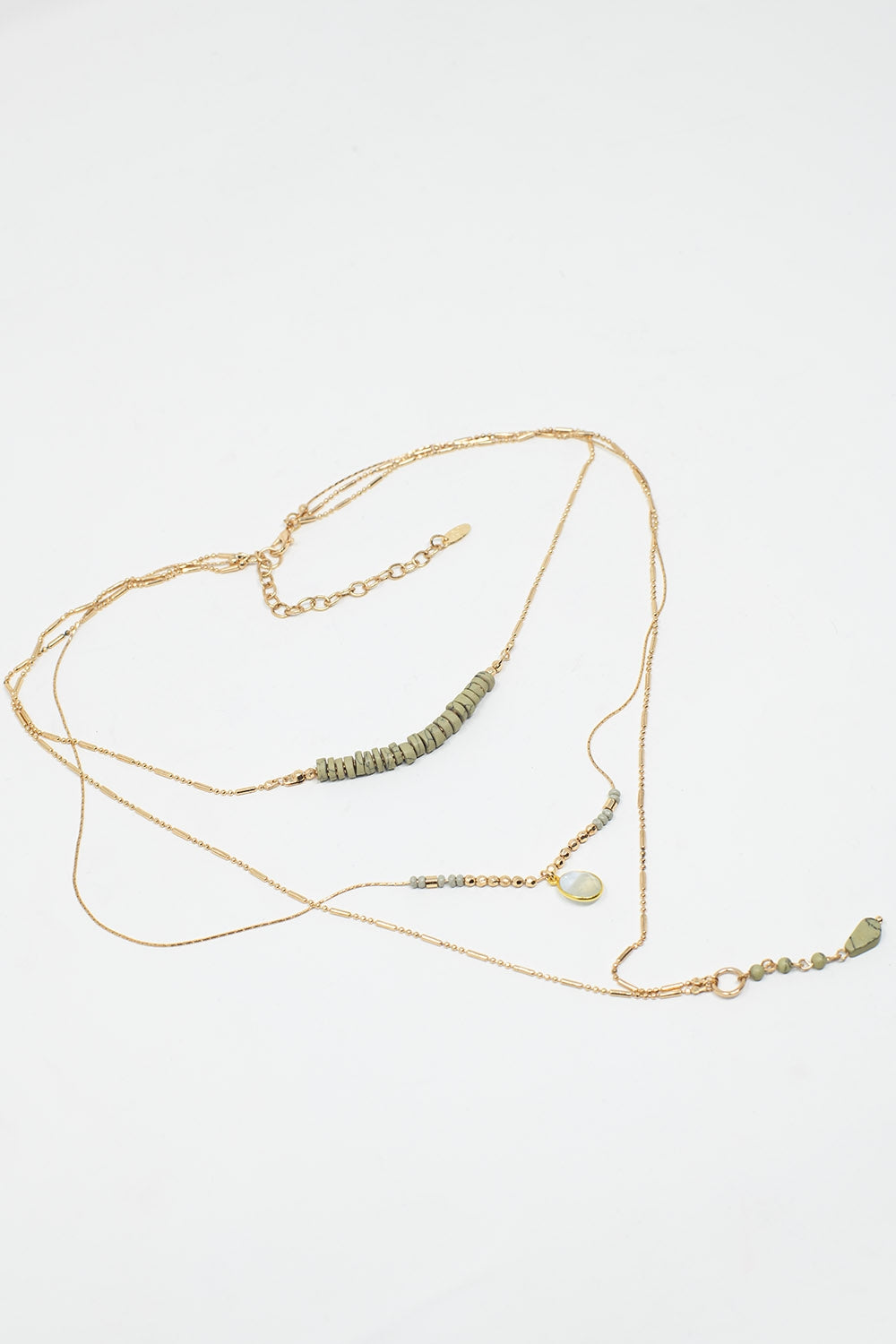 3 in 1 Necklace With white and Green Beads
