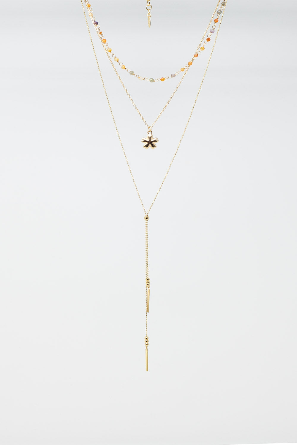 3 In 1 Necklace with Star Charm and Multicolor Beads.