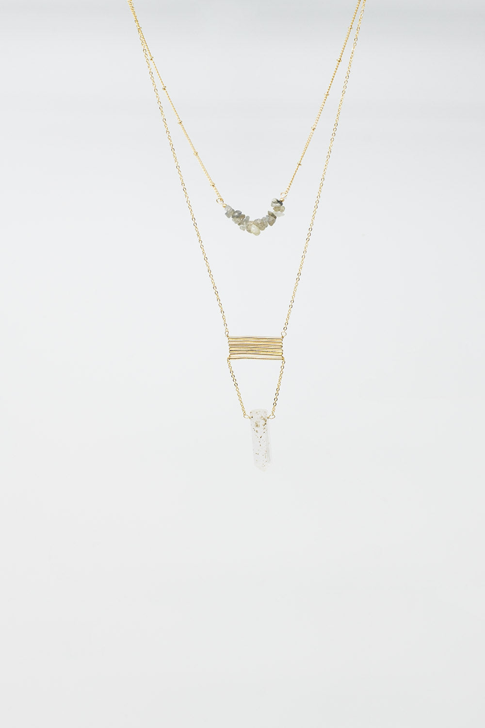 2 in 1 Necklace with Grey and White Crystals
