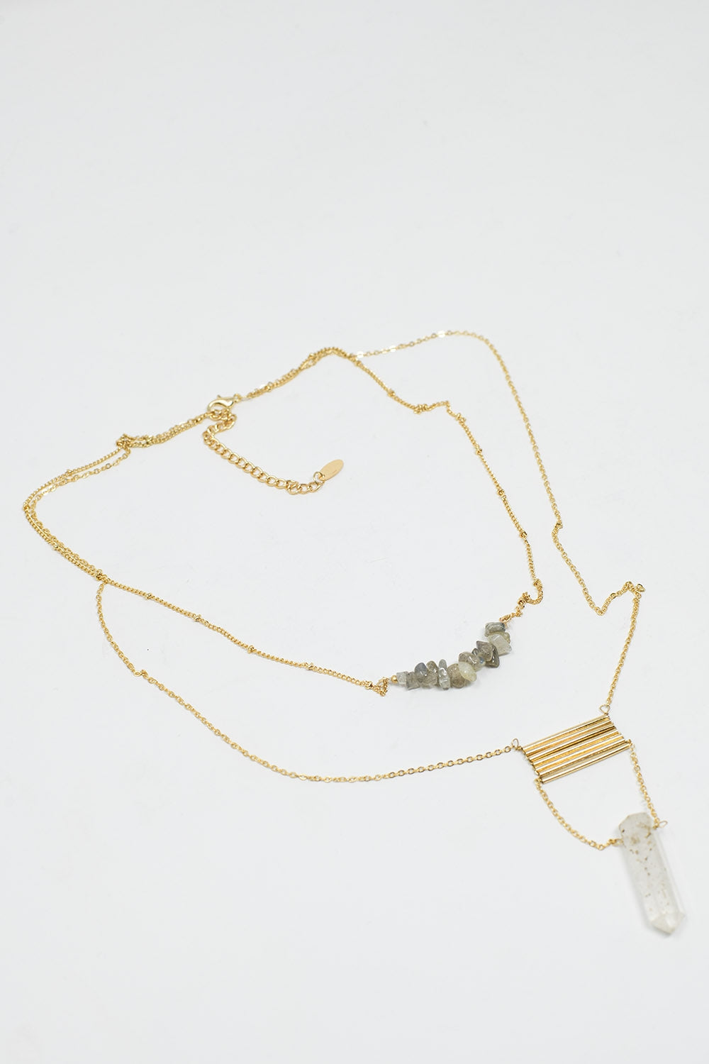 2 in 1 Necklace with Grey and White Crystals