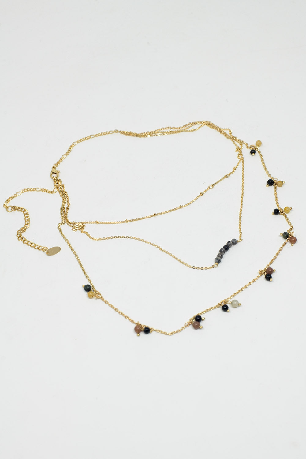 3 in 1 Necklace With Multicolor Beads and Golden Details