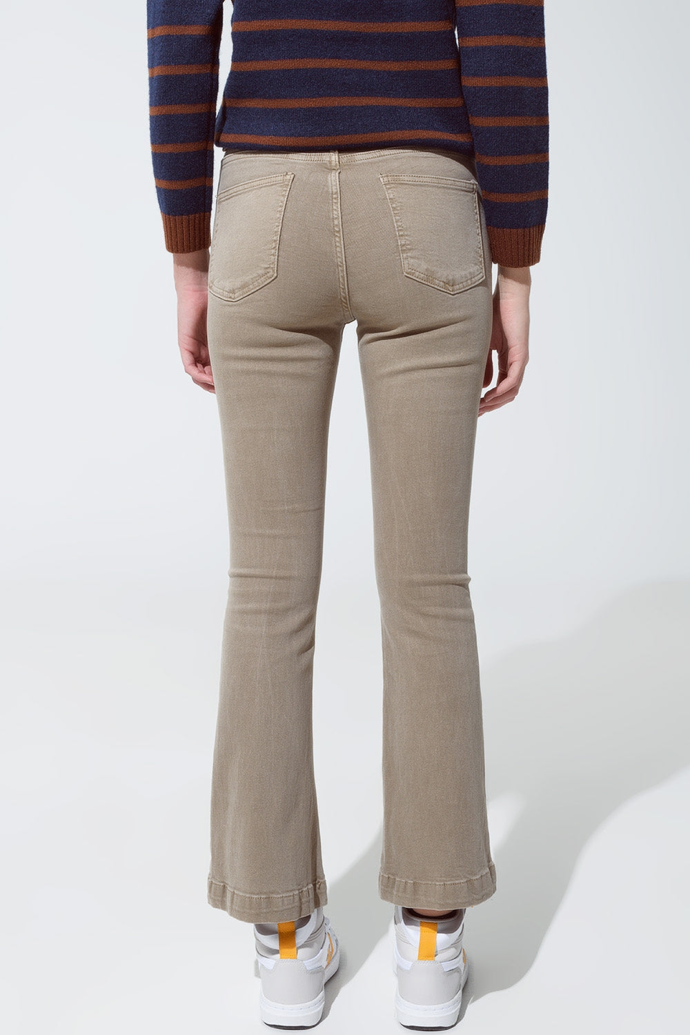 Skinny Flared Jeans With Double Button Detail in Beige - Coloured Jeans