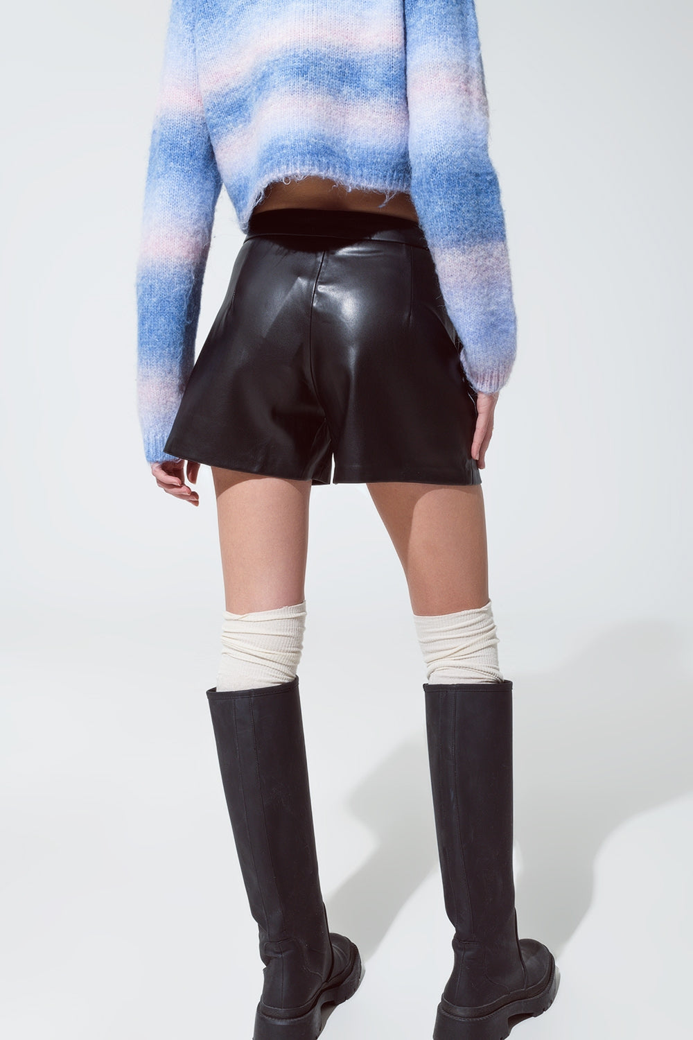 Faux Leather Short Shorts With Waist Detail - trousers