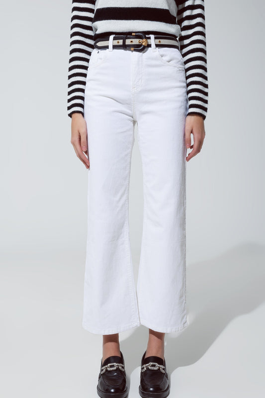 White Corduroy Cropped Pants - Coloured Jeans