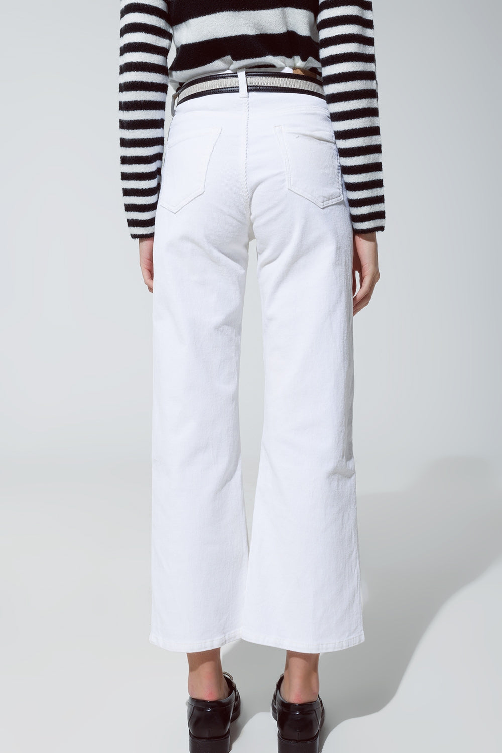 White Corduroy Cropped Pants - Coloured Jeans