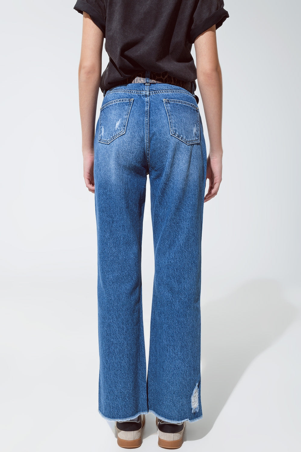 Straight leg ripped jeans with gold metallic glow - Denim