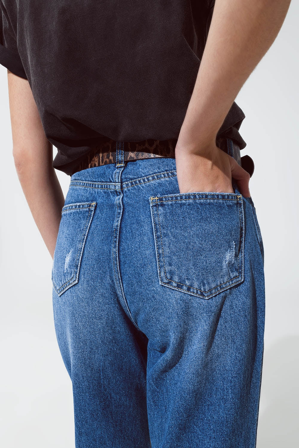 Straight leg ripped jeans with gold metallic glow - Denim