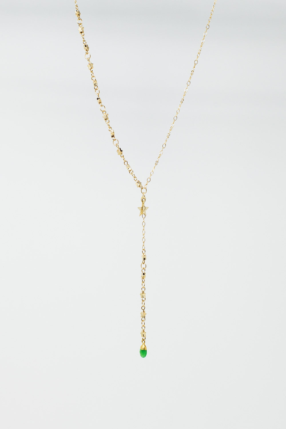 Golden Necklace with Star Charm and Green Bead