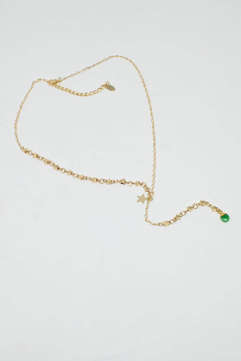 Golden Necklace with Star Charm and Green Bead