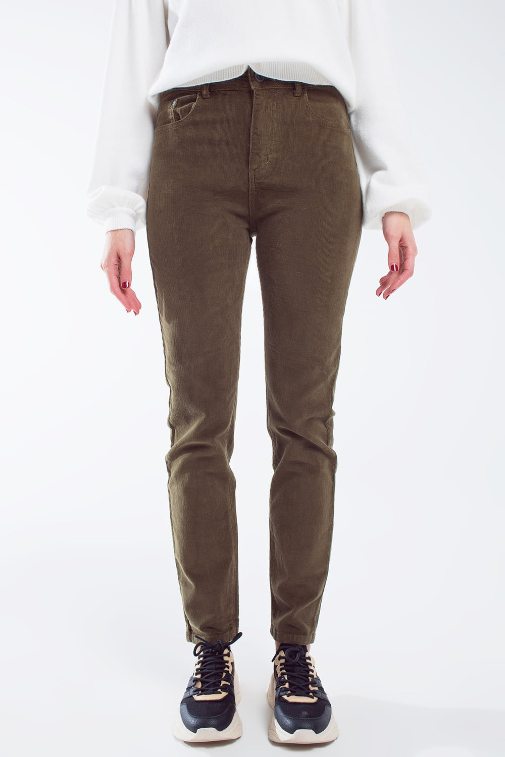 skinny cord pants in olive green - trousers