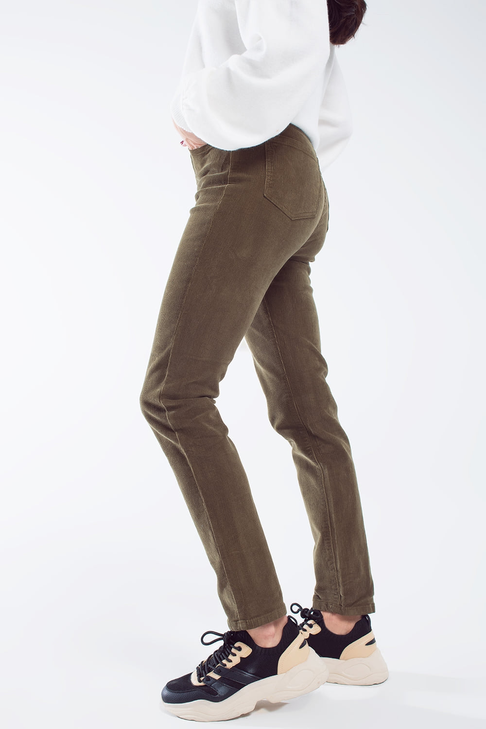 skinny cord pants in olive green - trousers