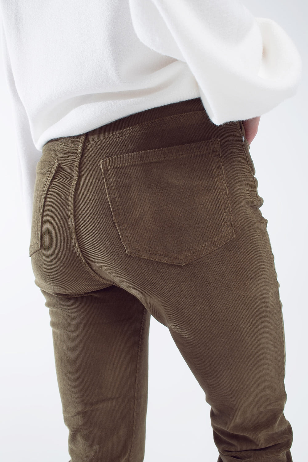 skinny cord pants in olive green - trousers