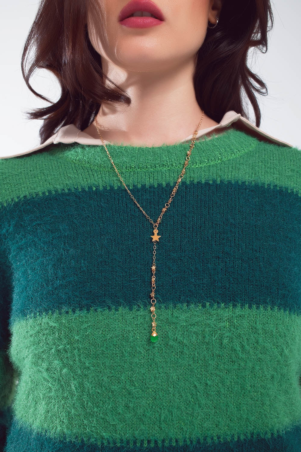 Golden Necklace with Star Charm and Green Bead