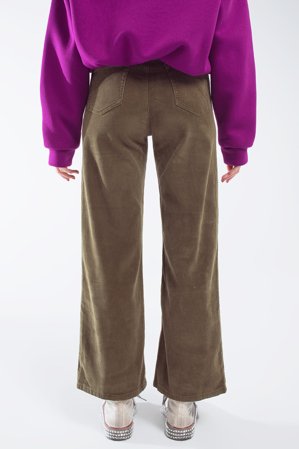 Cropped cord pants in khaki - trousers