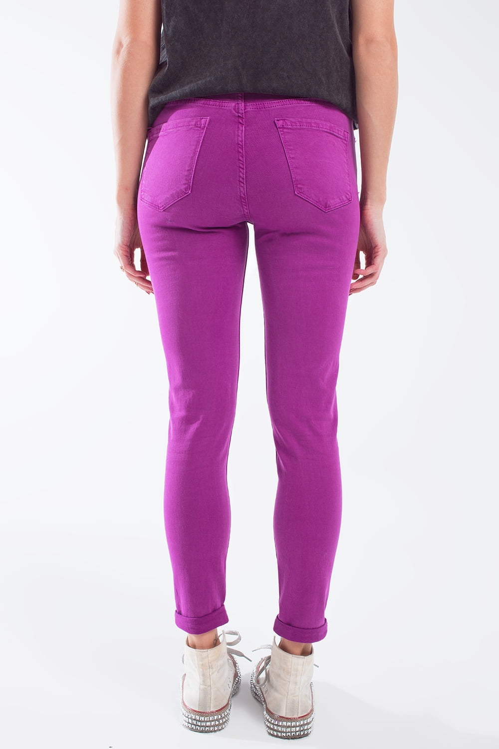 Fuchsia ankle super skinny jeans with soft wrinkles - Coloured Jeans
