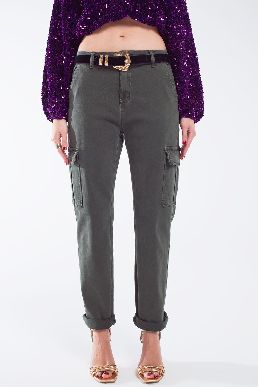 Relaxed cargo pants in Army dark green - Coloured Jeans