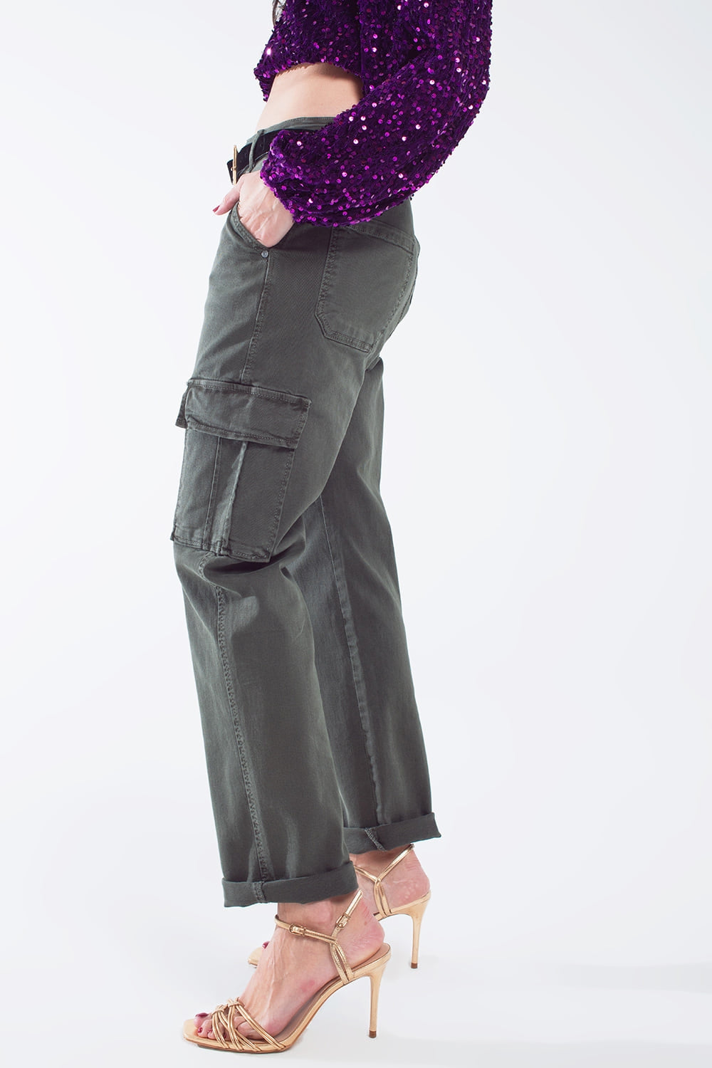 Relaxed cargo pants in Army dark green - Coloured Jeans