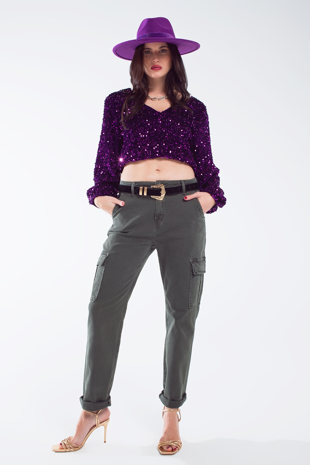 Relaxed cargo pants in Army dark green - Coloured Jeans