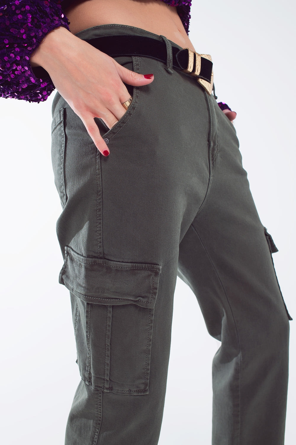 Relaxed cargo pants in Army dark green - Coloured Jeans
