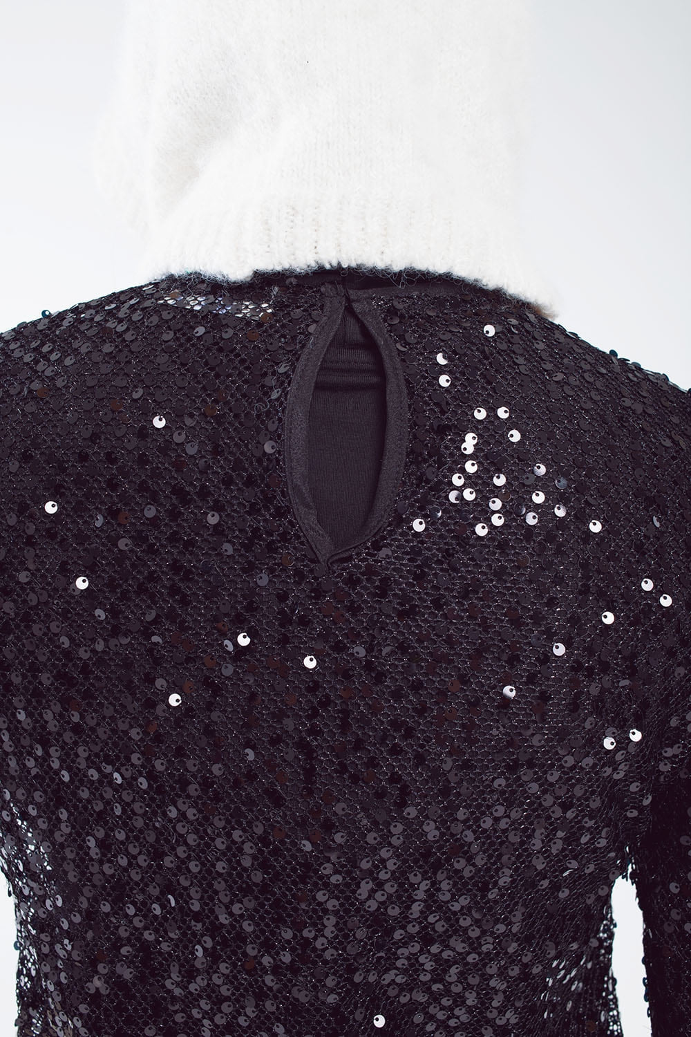 Long sleeve sequin top in black - top