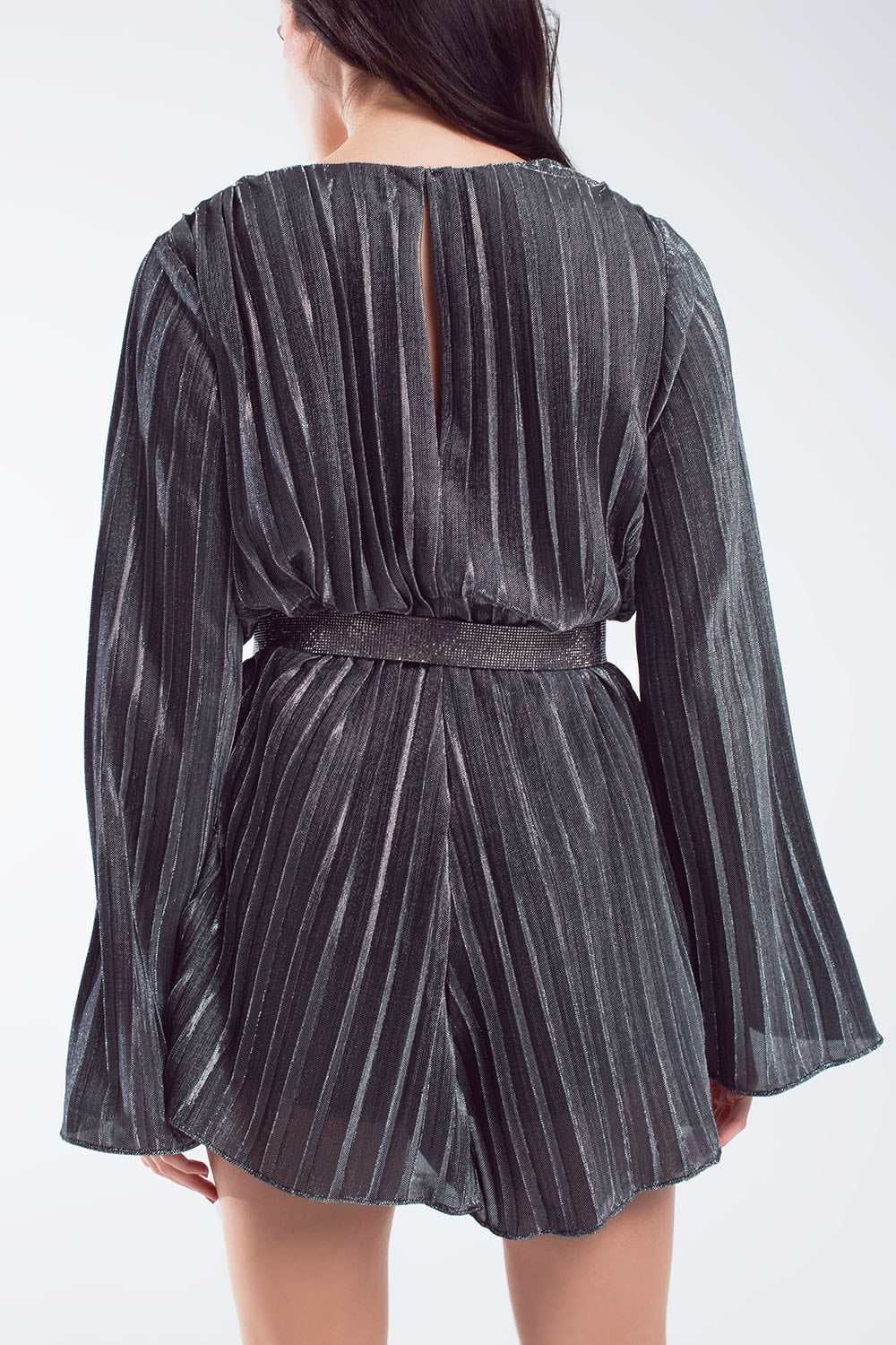Glitter playsuit in silver with V neck - dress, jumpsuit