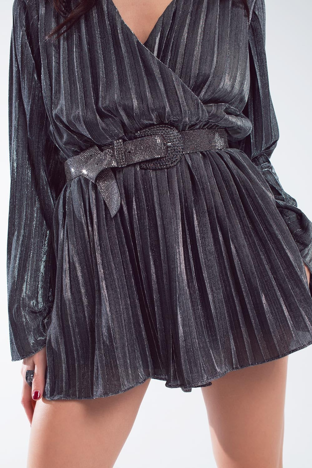 Glitter playsuit in silver with V neck - dress, jumpsuit