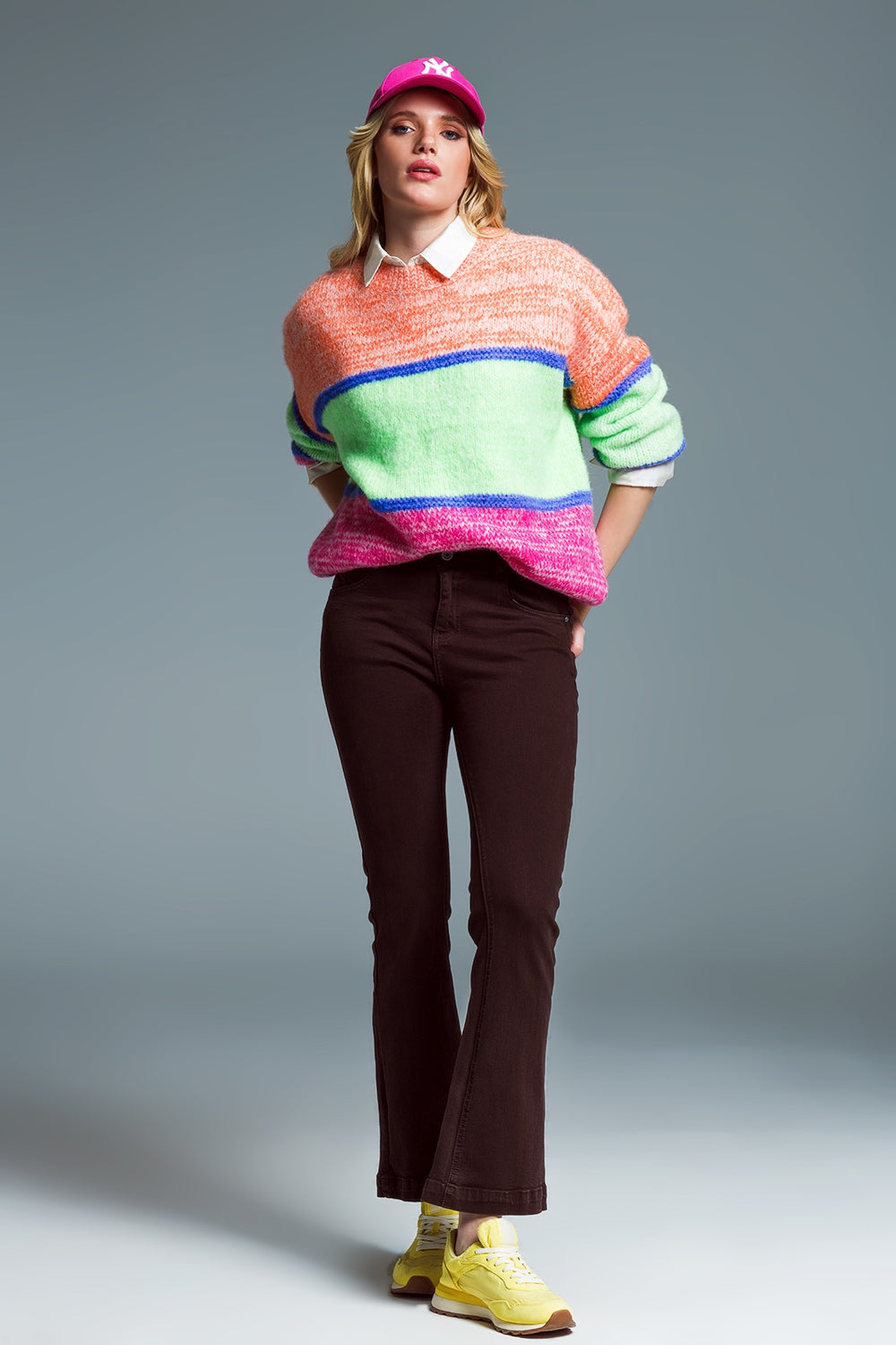 Skinny Flared Jeans With Double Button Detail in Brown - Coloured Jeans