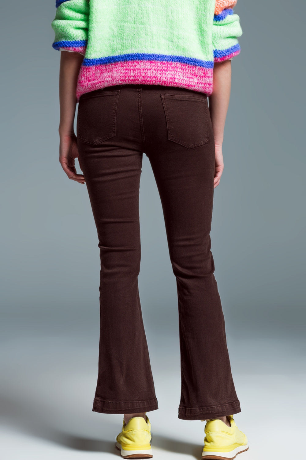 Skinny Flared Jeans With Double Button Detail in Brown - Coloured Jeans