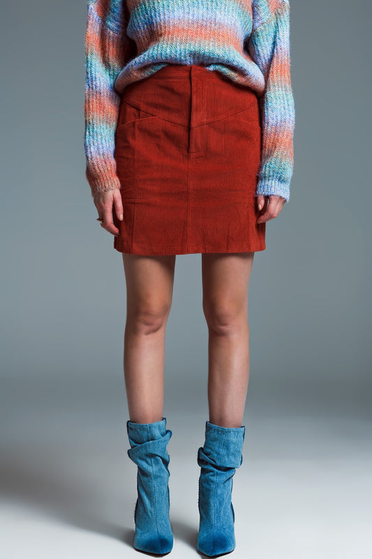 orange corduroy miniskirt with pockets - Skirts
