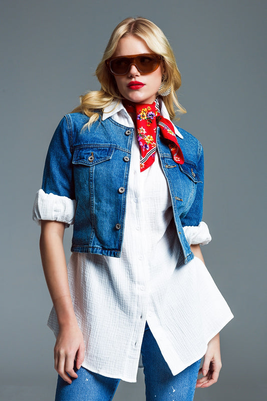 Cropped Denim Jacket CH Style In Mid Wash - blazer