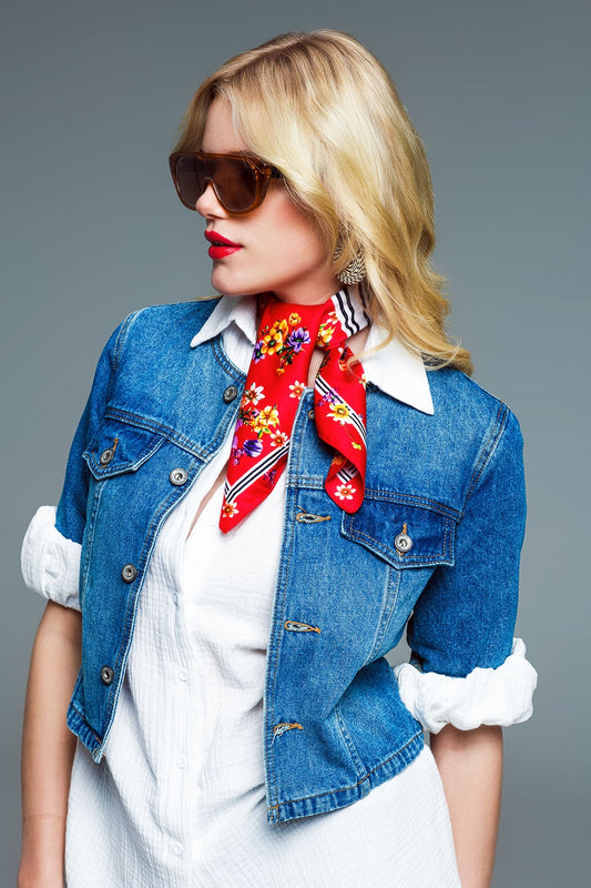 Cropped Denim Jacket CH Style In Mid Wash - blazer