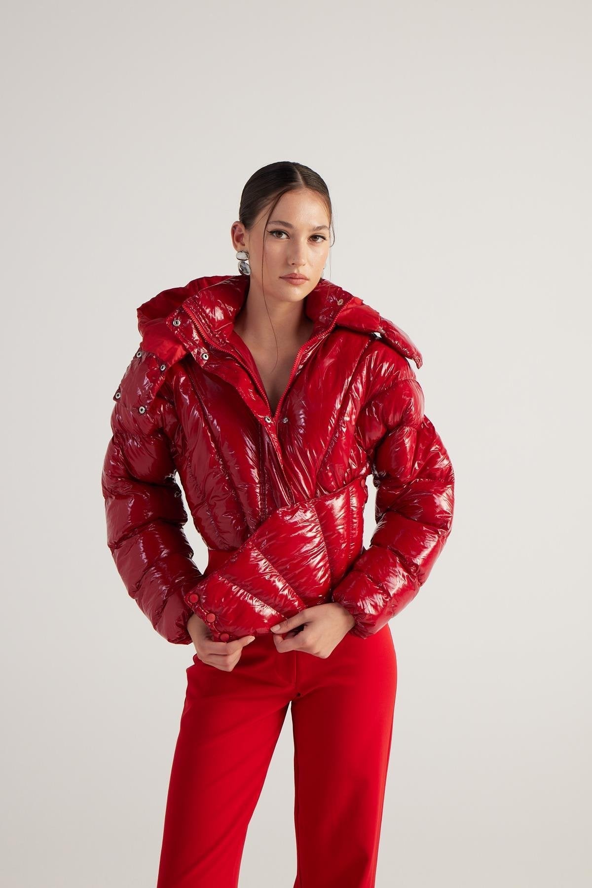 Aida Red Puffer Hooded Jacket - Jackets & Blazers