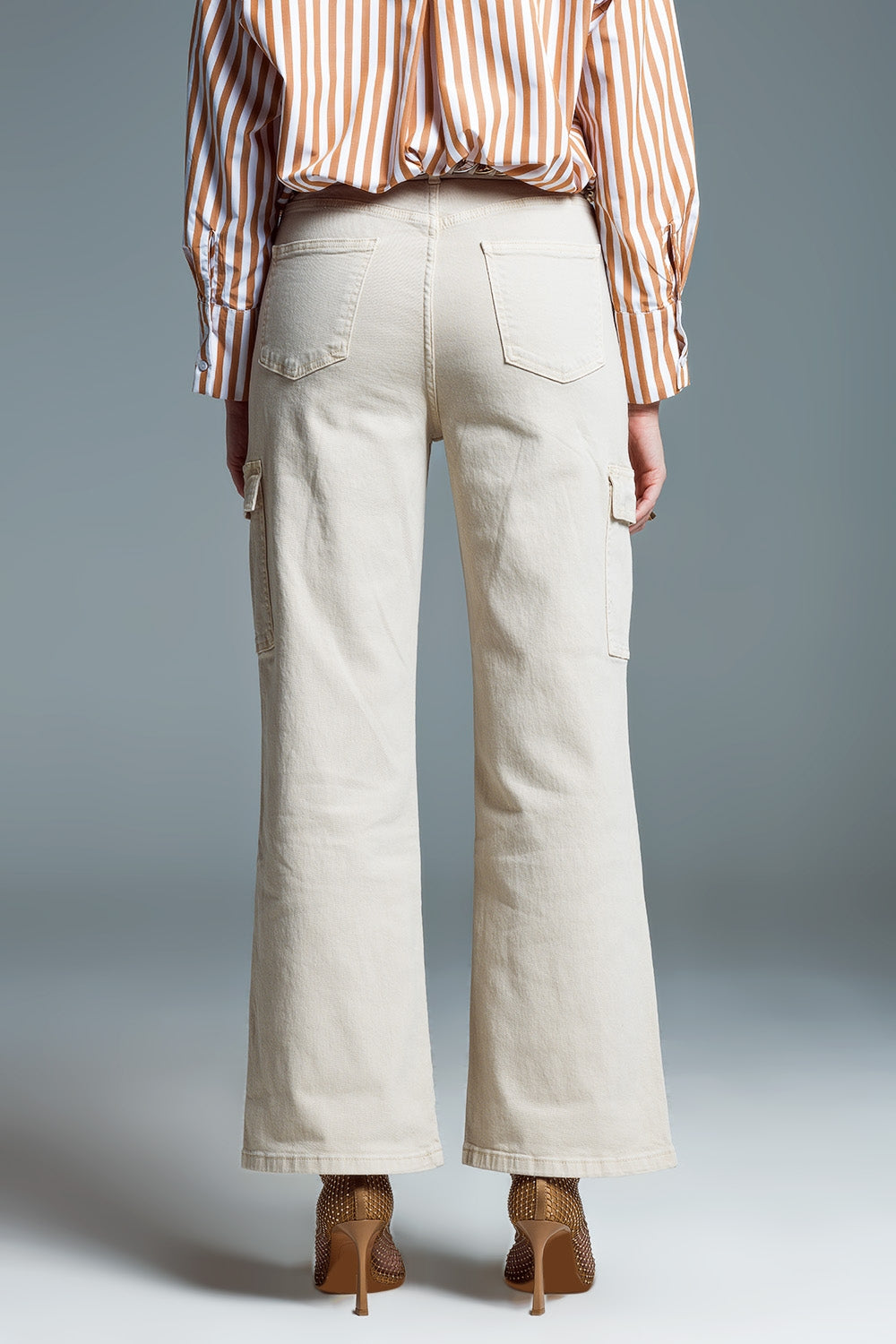 Straight Leg Cargo Jeans in Beige - Coloured Jeans