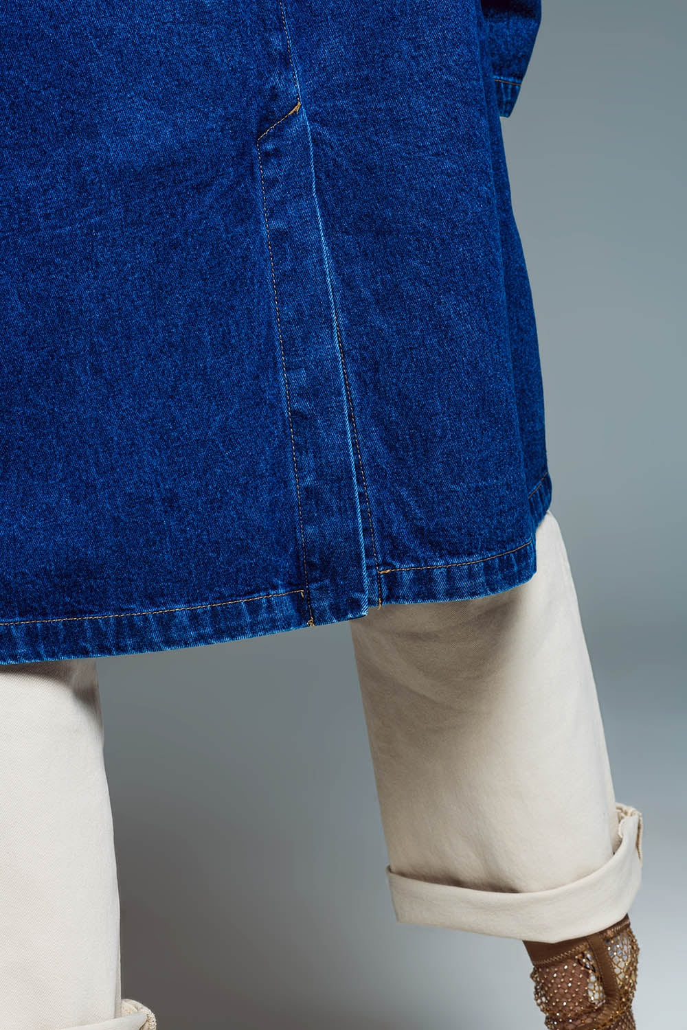 Oversized Denim Coat With Wide Collar in Mid Wash
