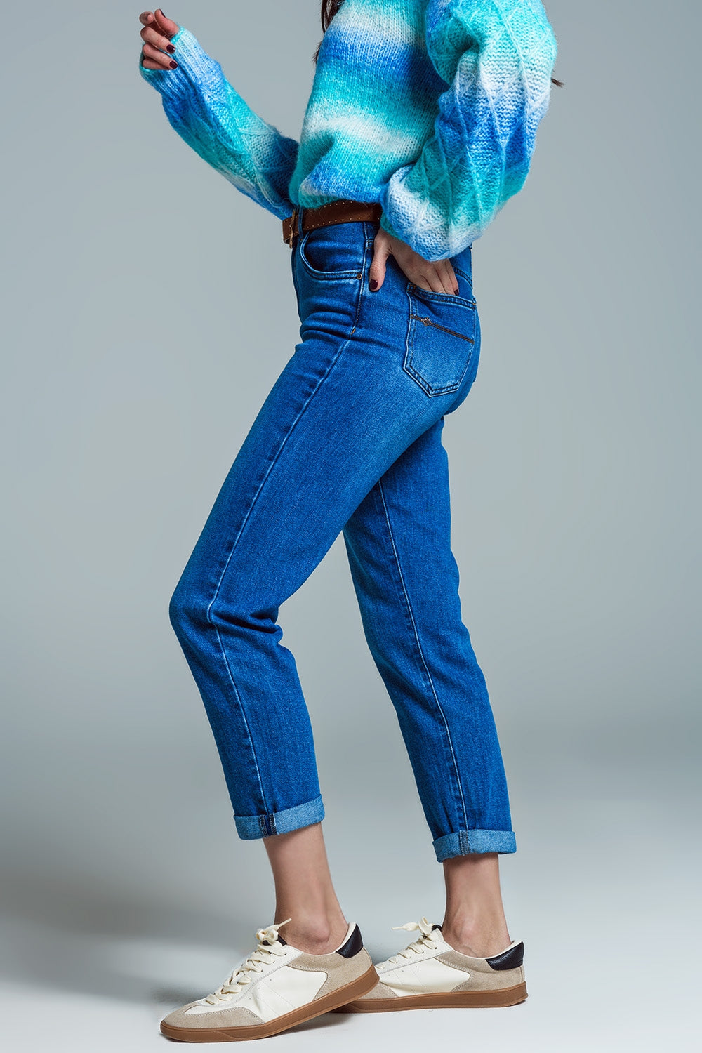Basic Skinny Leg Jeans In Stretch Denim In Mid Wash - Denim