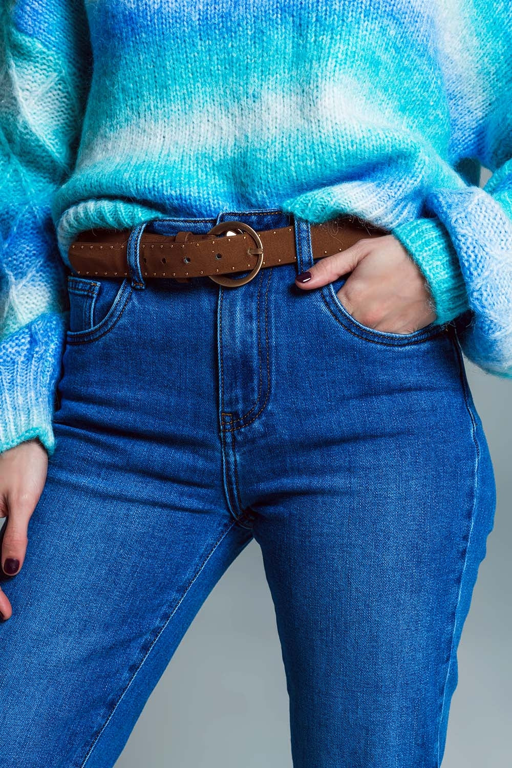Basic Skinny Leg Jeans In Stretch Denim In Mid Wash - Denim