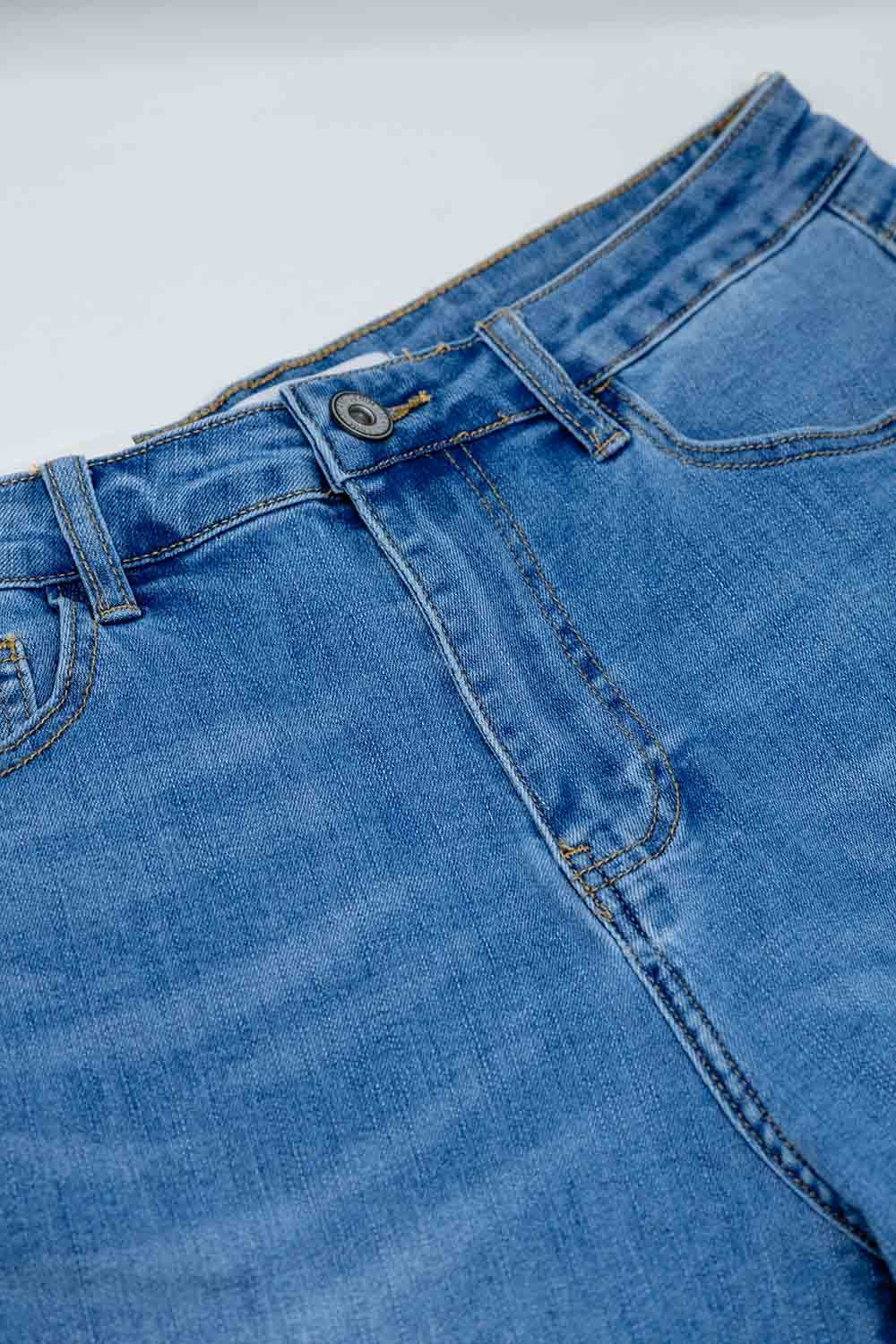 High Waist Mom Jeans In Mid Wash Stretch Denim - Denim